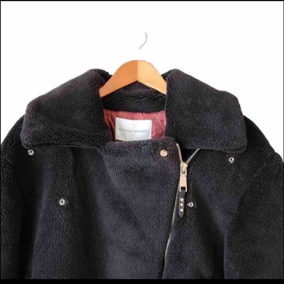 New Rebecca Minkoff Black Henderson Faux Fur Fleece Moto Jacket Coat Size XS - Picture 8 of 10